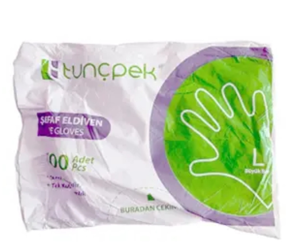 Tunçpek şeffaf hışır eldiven 100'lü